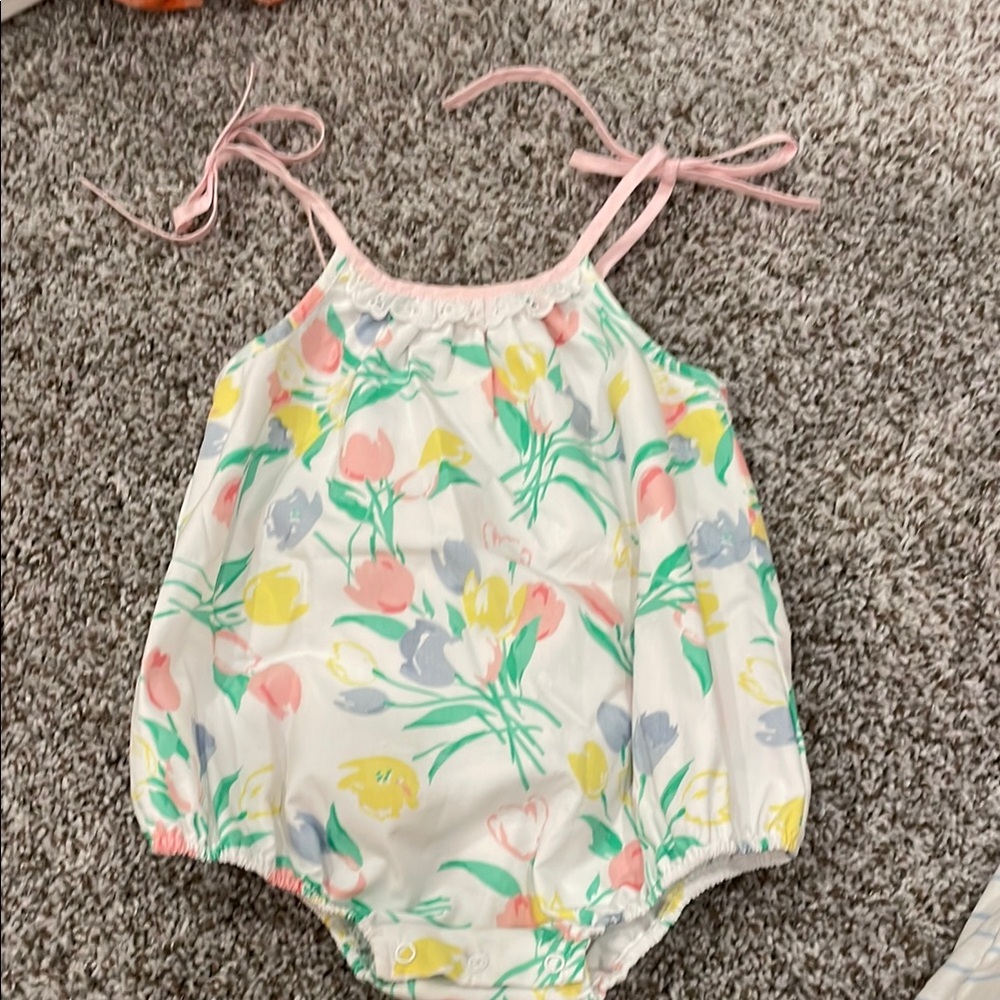 Floral Baby Romper with Pink Straps